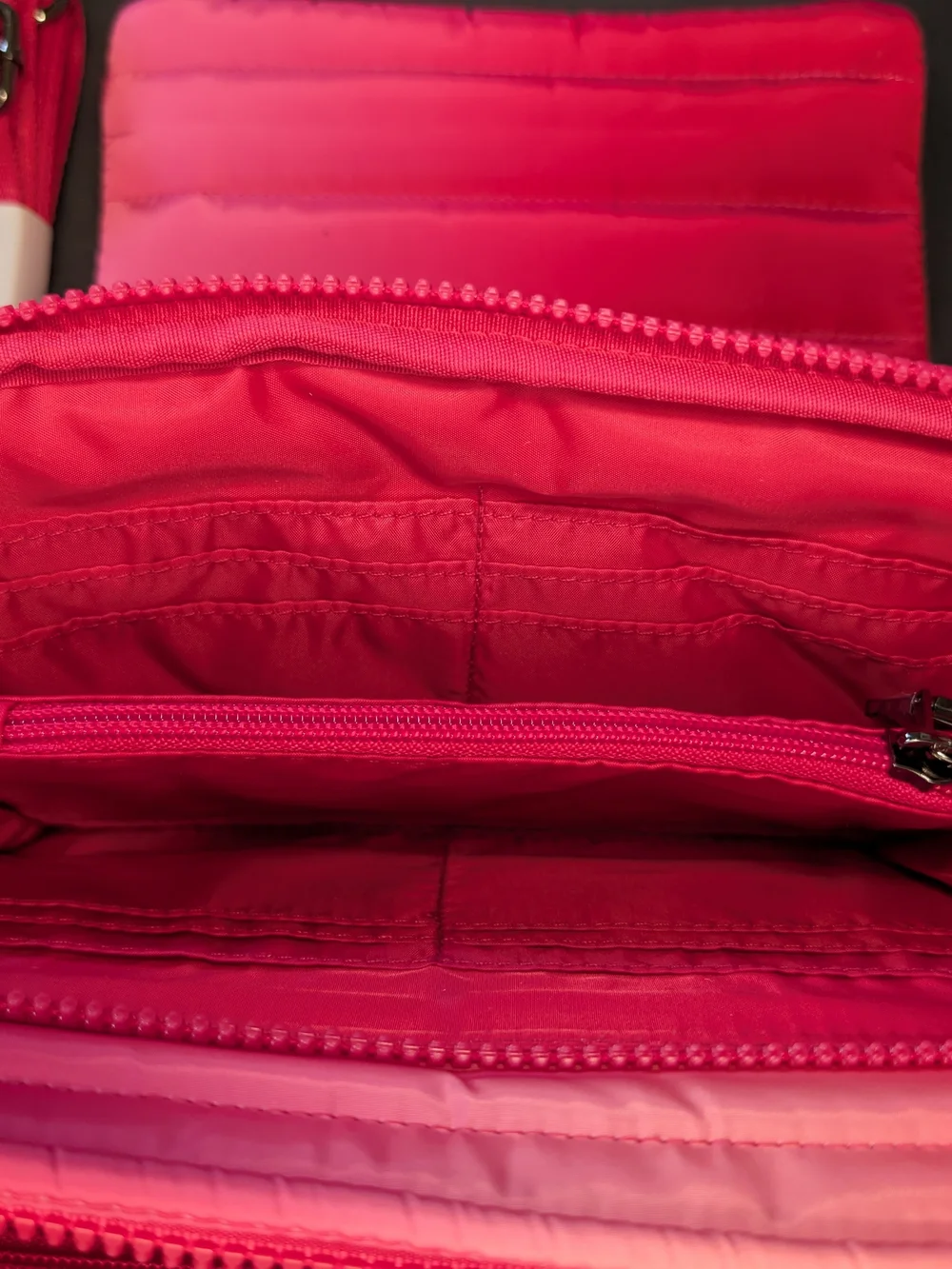 THINK ROYLN Pink Ombre Quilted Crossbody Bag Zip Silver Hardware Strap & Pouch